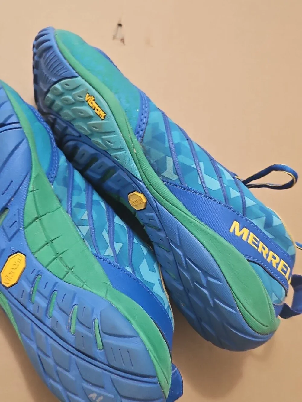 Merrell Apollo Performance Footwear Blue and Green Lightweight Trail Shoes.